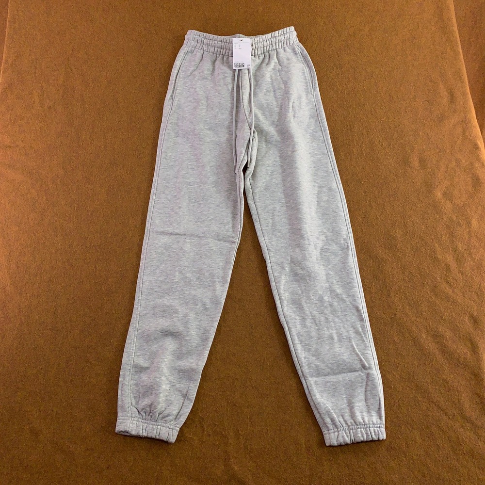H&M Women XS Gray Heather Drawstring Fleece Jogger Sweatpants NWT